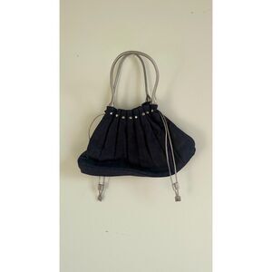 Victoria’s Secret Y2K Navy Pleated Shoulder Bag Silver Studded Drawstring Purse